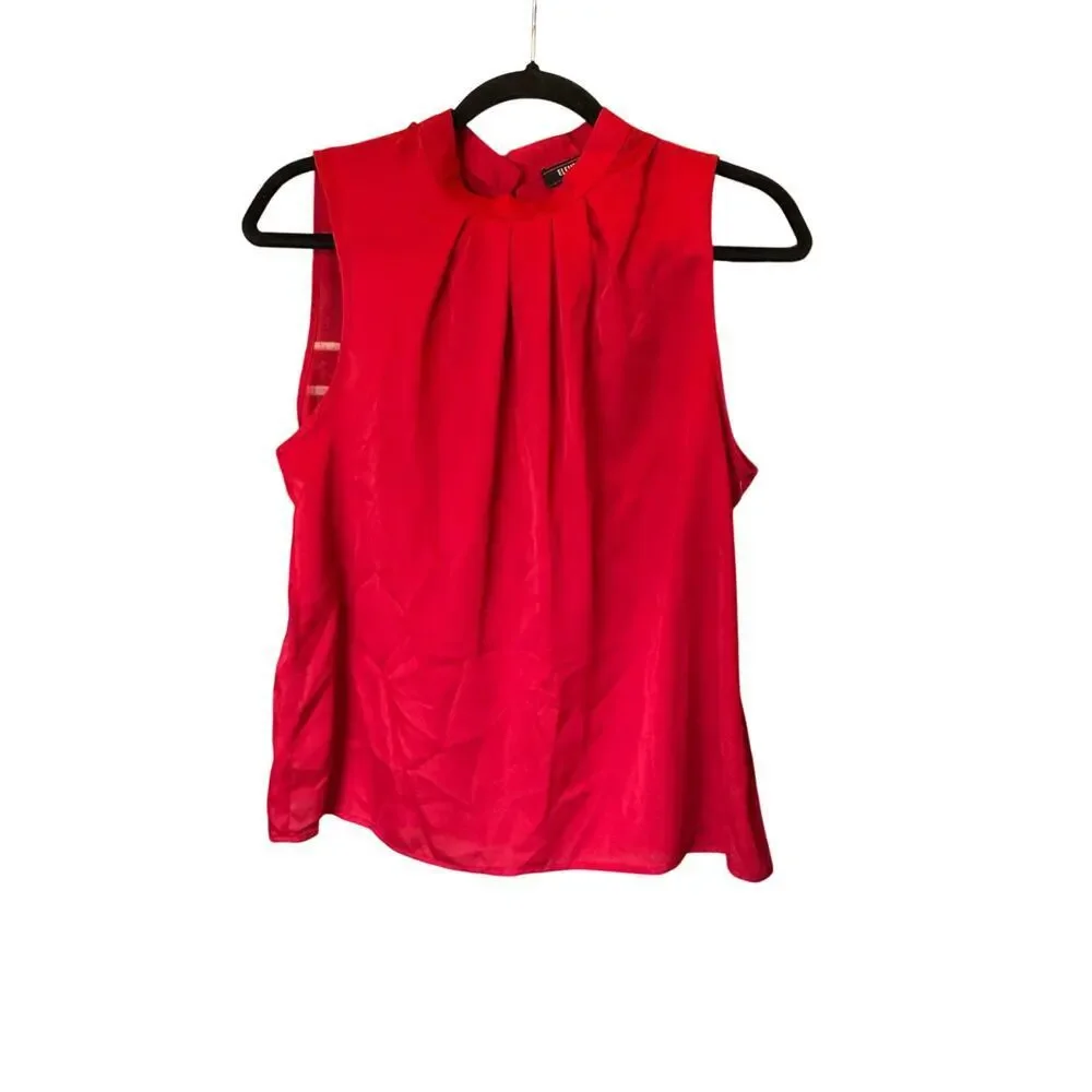 Elementz Petite Red Sleeveless Blouse Pleated Neck Top Size PL New NWT